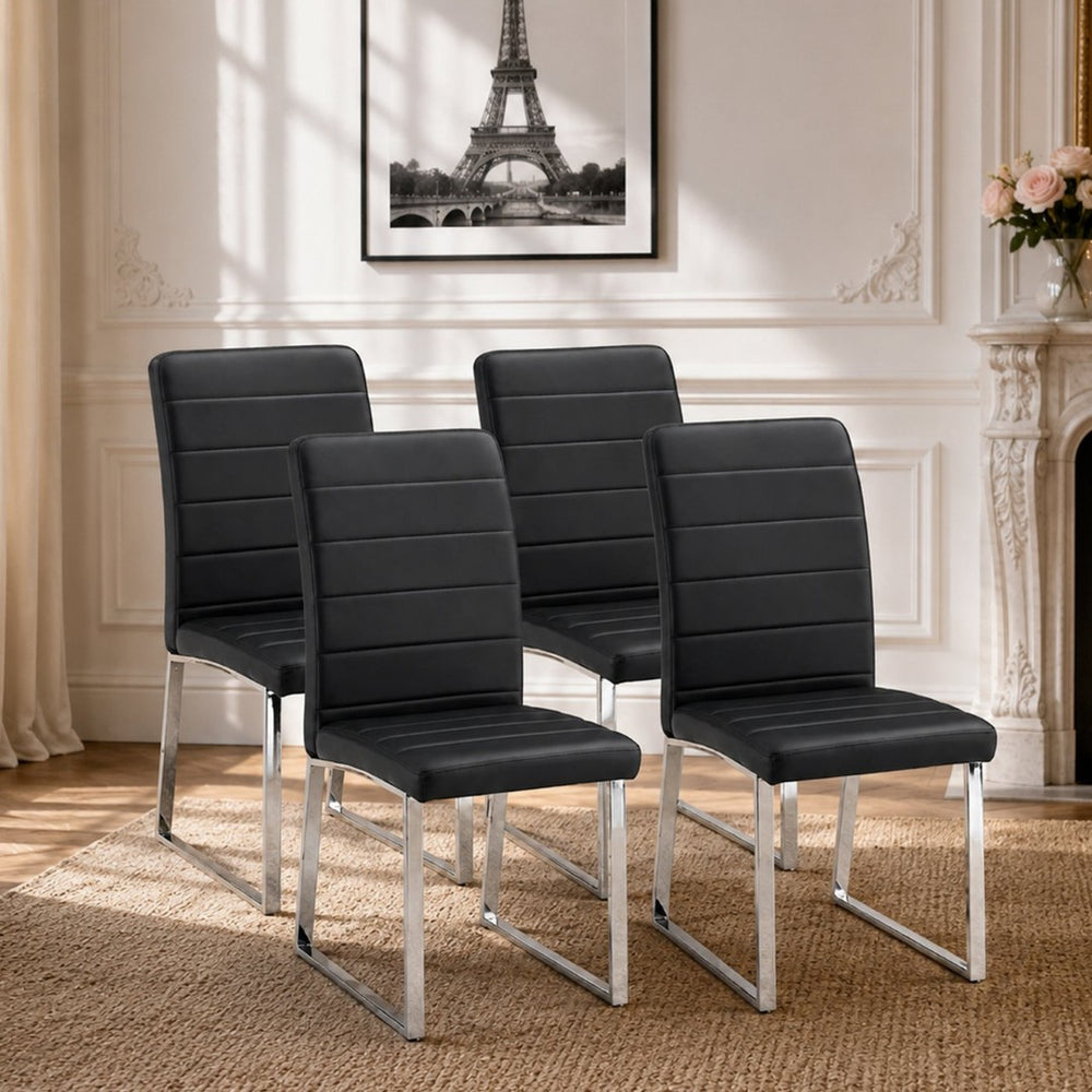 English Elm 4-Pack PU Leather Dining Chairs Iron Frame Thick Cushioned Seating for Home Office W2920P294512