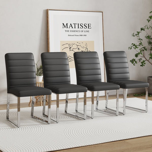English Elm 4-Pack PU Leather Dining Chairs Iron Frame Thick Cushioned Seating for Home Office W2920P294512