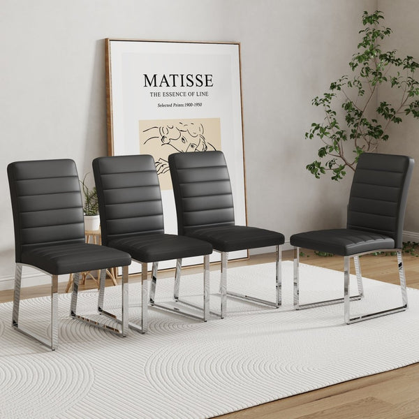 English Elm 4-Pack PU Leather Dining Chairs Iron Frame Thick Cushioned Seating for Home Office W2920P294512