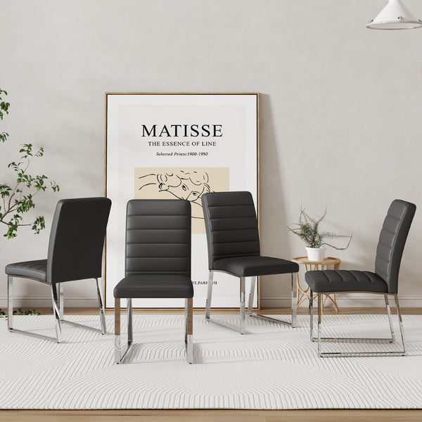 English Elm 4-Pack PU Leather Dining Chairs Iron Frame Thick Cushioned Seating for Home Office W2920P294512
