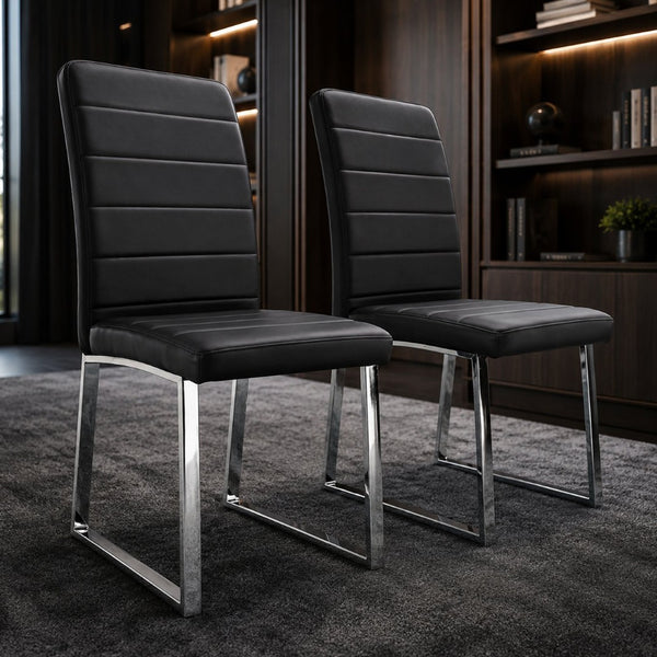 English Elm 2-Pack PU Leather Dining Office Chairs with Dense Foam Cushion and Iron Tube Frame W2920P294513