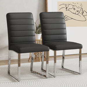 English Elm 2-Pack PU Leather Dining Office Chairs with Dense Foam Cushion and Iron Tube Frame W2920P294513