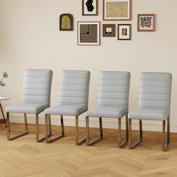 English Elm 4-Pack PU Leather Dining Chairs with Iron Frame and Thick Foam Cushions for Home Office W2920P294514