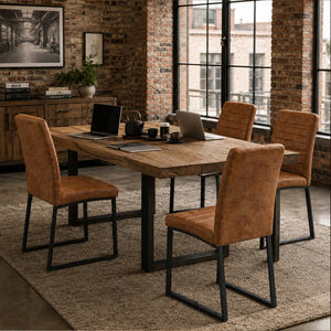 English Elm 4-Pack PU Leather Dining Chairs with Iron Frame and Thick Foam Cushion for Home Office W2920P294524