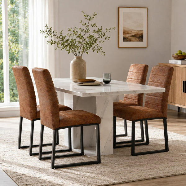 English Elm 4-Pack PU Leather Dining Chairs with Iron Frame and Thick Foam Cushion for Home Office W2920P294524