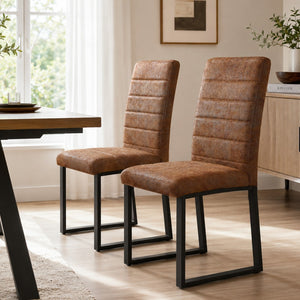 English Elm 2-Pack PU Leather Dining Office Chairs with Foam Cushion and Polished Iron Legs W2920P294525
