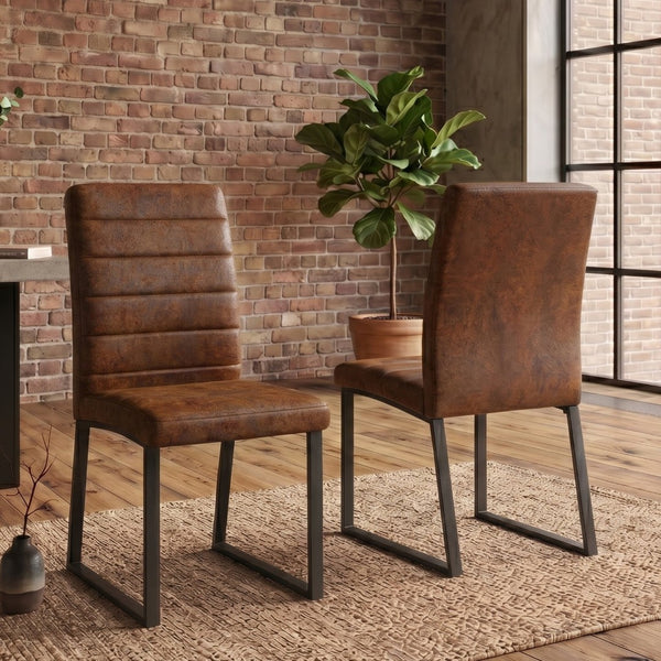 English Elm 2-Pack PU Leather Dining Office Chairs with Foam Cushion and Polished Iron Legs W2920P294525