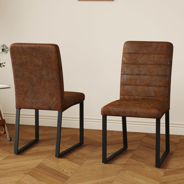 English Elm 2-Pack PU Leather Dining Office Chairs with Foam Cushion and Polished Iron Legs W2920P294525