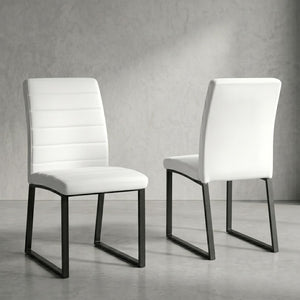 English Elm 2-Pack PU Leather Square Silhouette Chairs with Foam Cushioning and Matte Iron Legs Black White W2920P411147