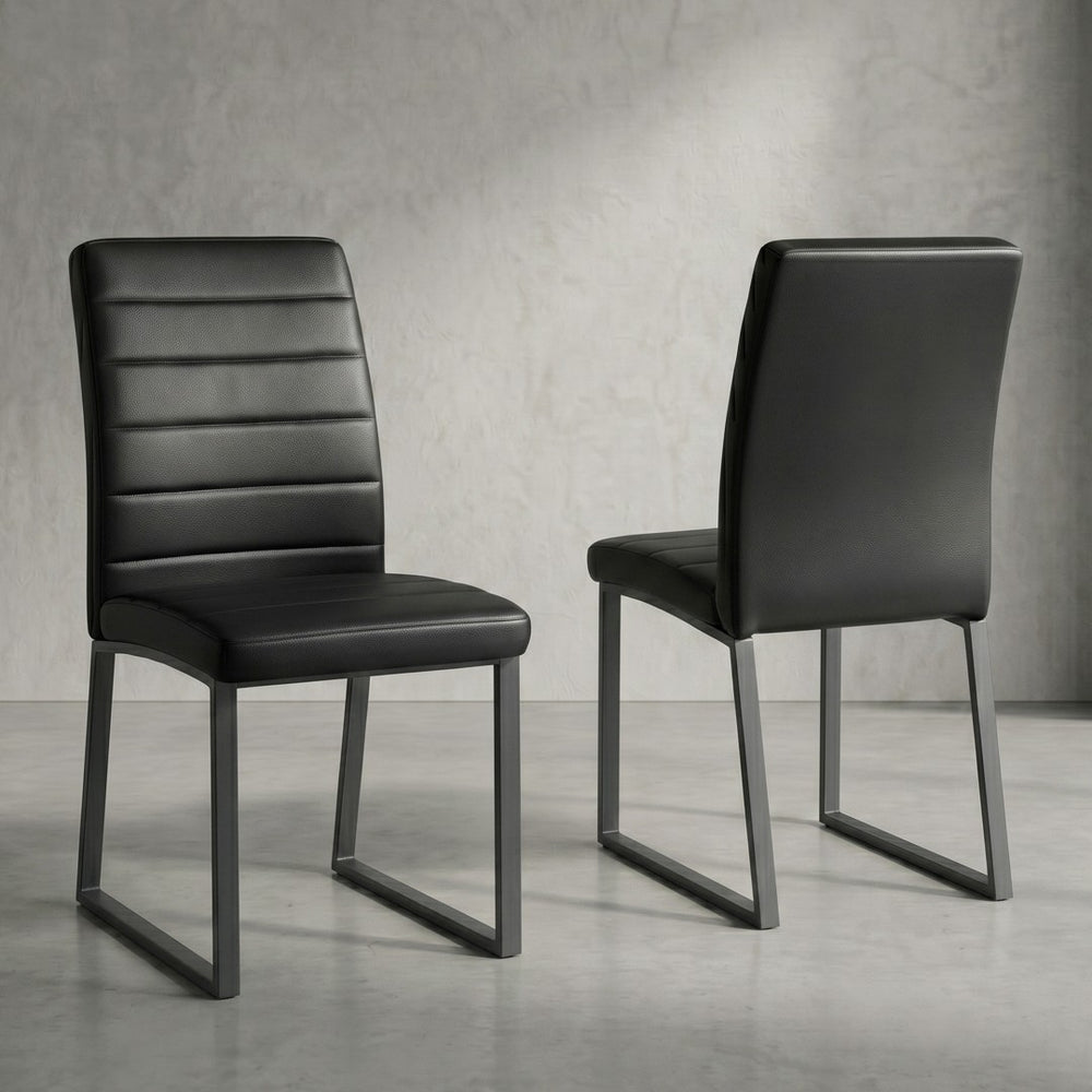English Elm 2-Pack PU Leather Square Silhouette Chairs with Foam Cushioning and Matte Iron Legs Black W2920P411149
