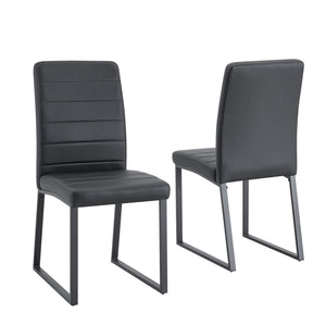 English Elm 2-Pack PU Leather Square Silhouette Chairs with Foam Cushioning and Matte Iron Legs Black W2920P411149