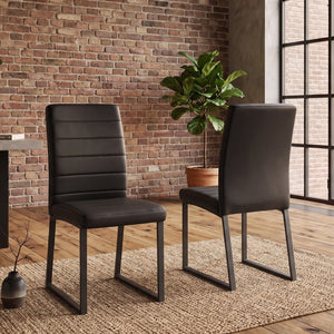 English Elm 2-Pack PU Leather Square Silhouette Chairs with Foam Cushioning and Matte Iron Legs Black W2920P411149