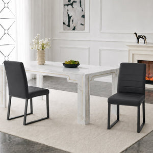 English Elm 2-Pack PU Leather Square Silhouette Chairs with Foam Cushioning and Matte Iron Legs Black W2920P411149