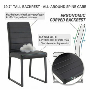English Elm 2-Pack PU Leather Square Silhouette Chairs with Foam Cushioning and Matte Iron Legs Black W2920P411149