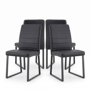 English Elm 4-Pack PU Leather Dining Office Chairs with Foam Cushion and Iron Legs Modern Set Black W2920P411150