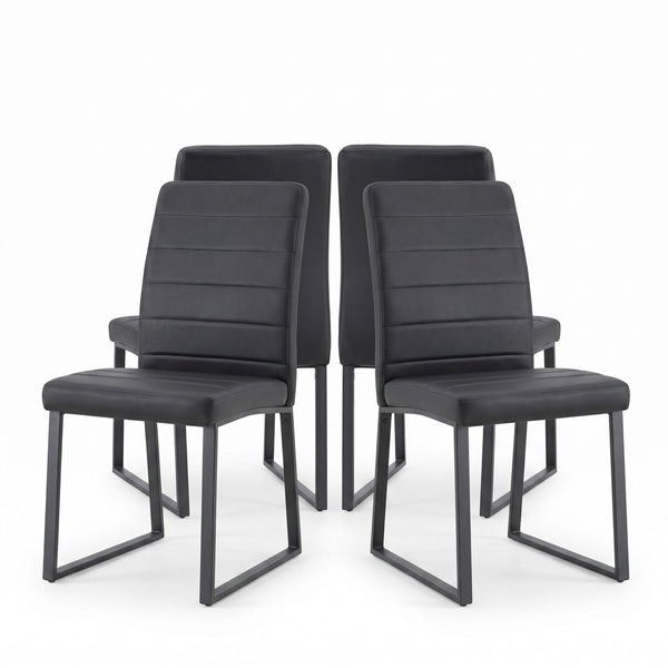 English Elm 4-Pack PU Leather Dining Office Chairs with Foam Cushion and Iron Legs Modern Set Black W2920P411150