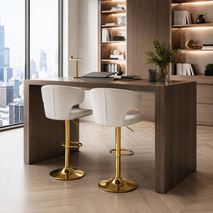 English Elm Modern Pu Leather Swivel Barstool with High Back Padded Seat for Kitchen Counter White W2920P419845