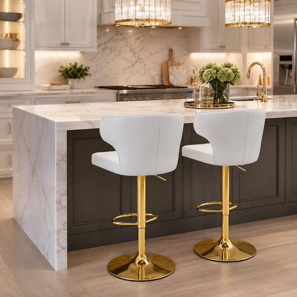 English Elm Modern Pu Leather Swivel Barstool with High Back Padded Seat for Kitchen Counter White W2920P419845