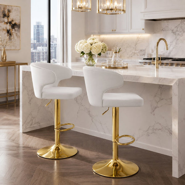 English Elm Modern Pu Leather Swivel Barstool with High Back Padded Seat for Kitchen Counter White W2920P419845