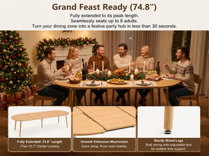 English Elm 3-in-1 Expandable Round Oval Dining Table Hardwood Legs Wood Grain Veneer Seats 8 W2920P420922
