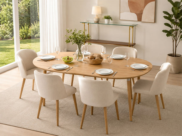 English Elm 3-in-1 Expandable Round Oval Dining Table Hardwood Legs Wood Grain Veneer Seats 8 W2920P420922