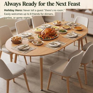 English Elm 3-in-1 Expandable Round Oval Dining Table Hardwood Legs Wood Grain Veneer Seats 8 W2920P420922
