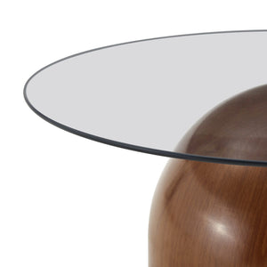 English Elm Nesting Coffee Tables Set of 2 Round Tempered Glass Tops Walnut Steel Base Modern W2920P438804