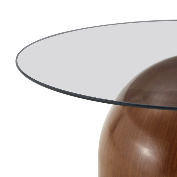 English Elm Nesting Coffee Tables Set of 2 Round Tempered Glass Tops Walnut Steel Base Modern W2920P438804