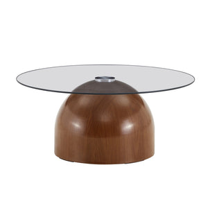 English Elm Nesting Coffee Tables Set of 2 Round Tempered Glass Tops Walnut Steel Base Modern W2920P438804