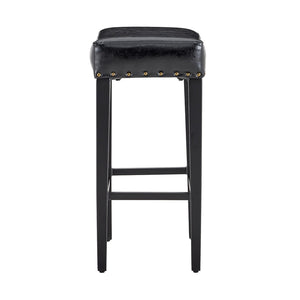 English Elm Bar Stools Set of 2 Saddle Seat Oil Wax Leather Counter Height Kitchen Island W2920P440002