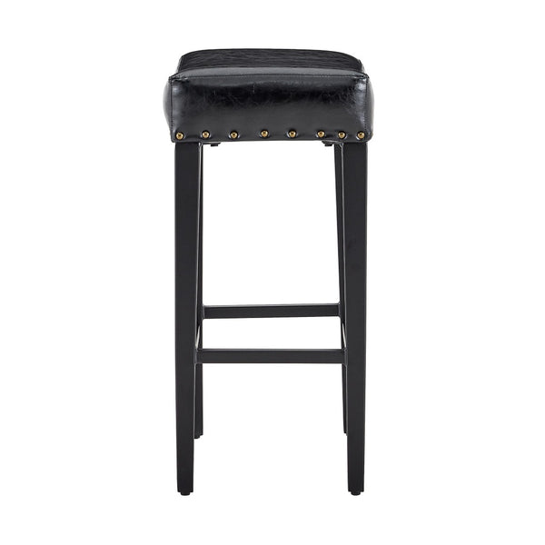English Elm Bar Stools Set of 2 Saddle Seat Oil Wax Leather Counter Height Kitchen Island W2920P440002