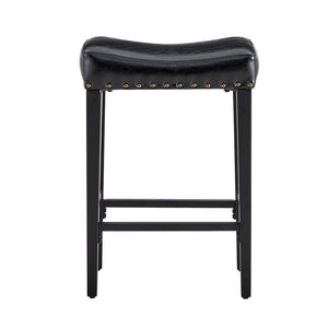English Elm Bar Stools Set of 2 Saddle Seat Oil Wax Leather Counter Height Kitchen Island W2920P440002
