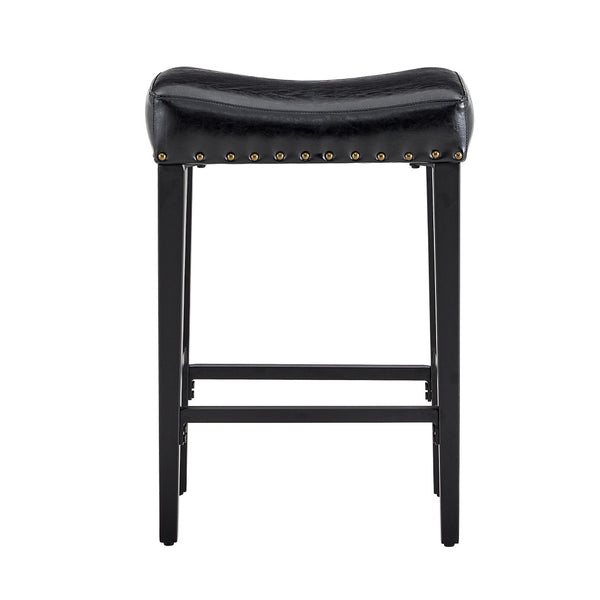 English Elm Bar Stools Set of 2 Saddle Seat Oil Wax Leather Counter Height Kitchen Island W2920P440002