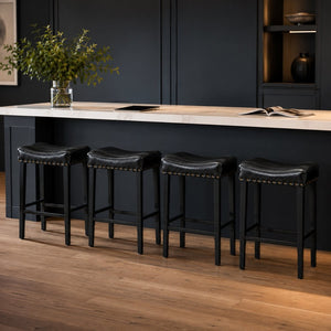 English Elm Bar Stools Set of 2 Saddle Seat Oil Wax Leather Counter Height Kitchen Island W2920P440002