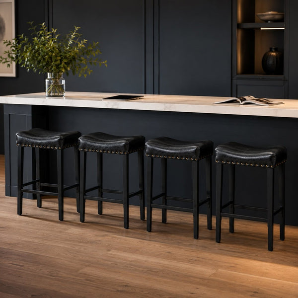English Elm Bar Stools Set of 2 Saddle Seat Oil Wax Leather Counter Height Kitchen Island W2920P440002