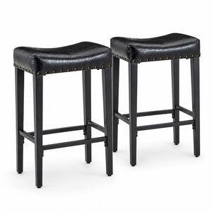 English Elm Bar Stools Set of 2 Saddle Seat Oil Wax Leather Counter Height Kitchen Island W2920P440002