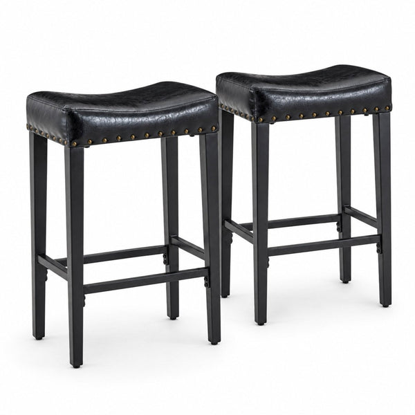 English Elm Bar Stools Set of 2 Saddle Seat Oil Wax Leather Counter Height Kitchen Island W2920P440002