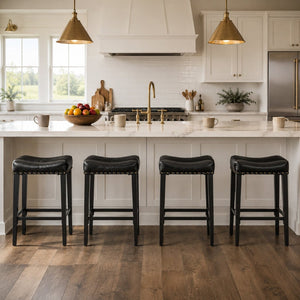 English Elm Bar Stools Set of 2 Saddle Seat Oil Wax Leather Counter Height Kitchen Island W2920P440002
