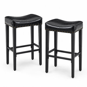 English Elm Bar Stools Set of 2 Saddle Seat Oil Wax Leather Counter Height Kitchen Island W2920P440002