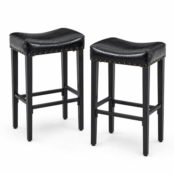English Elm Bar Stools Set of 2 Saddle Seat Oil Wax Leather Counter Height Kitchen Island W2920P440002