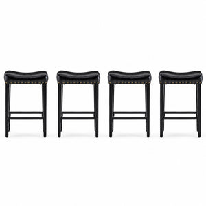 English Elm Bar Stools Set of 2 Saddle Seat Oil Wax Leather Counter Height Kitchen Island W2920P440002