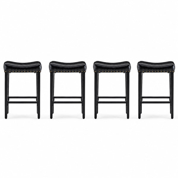 English Elm Bar Stools Set of 2 Saddle Seat Oil Wax Leather Counter Height Kitchen Island W2920P440002