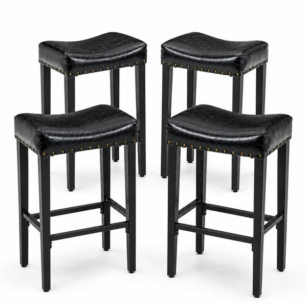 English Elm Bar Stools Set of 2 Saddle Seat Oil Wax Leather Counter Height Kitchen Island W2920P440002
