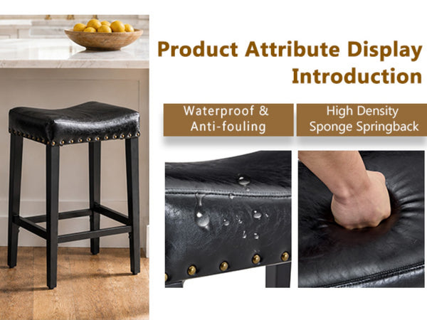 English Elm Bar Stools Set of 2 Saddle Seat Oil Wax Leather Counter Height Kitchen Island W2920P440002