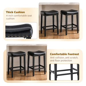 English Elm Bar Stools Set of 2 Saddle Seat Oil Wax Leather Counter Height Kitchen Island W2920P440002