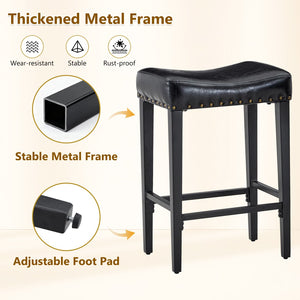 English Elm Bar Stools Set of 2 Saddle Seat Oil Wax Leather Counter Height Kitchen Island W2920P440002
