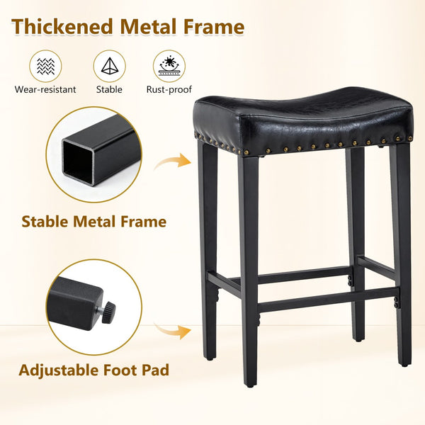 English Elm Bar Stools Set of 2 Saddle Seat Oil Wax Leather Counter Height Kitchen Island W2920P440002