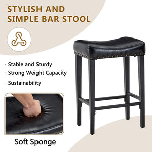 English Elm Bar Stools Set of 2 Saddle Seat Oil Wax Leather Counter Height Kitchen Island W2920P440002