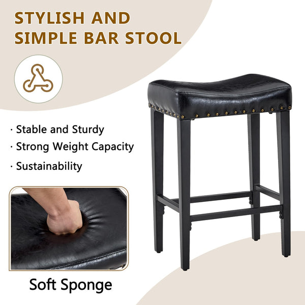 English Elm Bar Stools Set of 2 Saddle Seat Oil Wax Leather Counter Height Kitchen Island W2920P440002