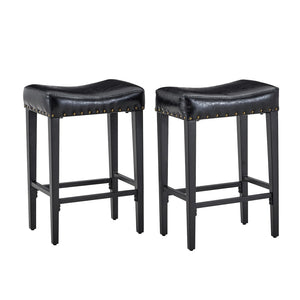 English Elm Bar Stools Set of 2 Saddle Seat Oil Wax Leather Counter Height Kitchen Island W2920P440002